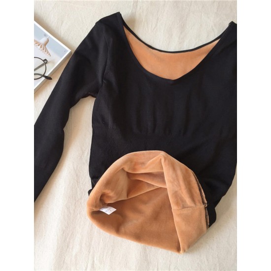 Casual Women O-neck Fleece Thicken Warm Winter Tops