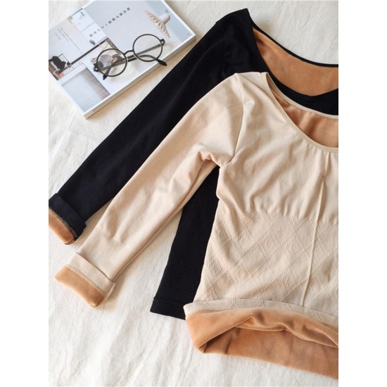 Casual Women O-neck Fleece Thicken Warm Winter Tops