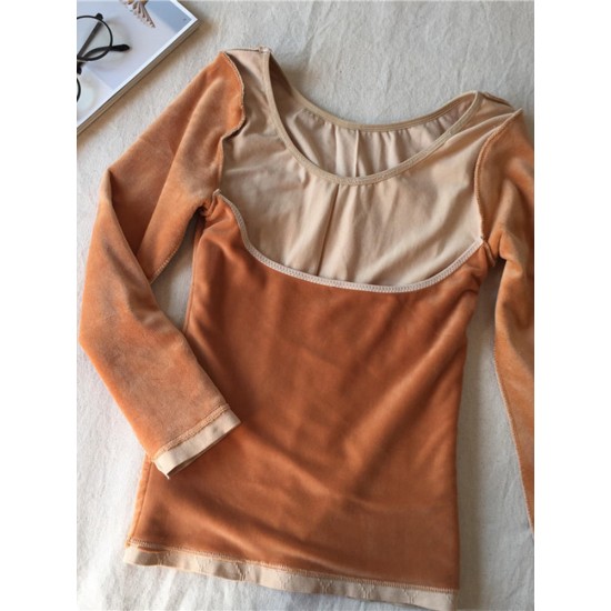 Casual Women O-neck Fleece Thicken Warm Winter Tops