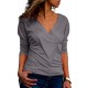 Casual Women V-neck Long Sleeve Pleated T-shirts