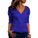 Casual Women V-neck Long Sleeve Pleated T-shirts