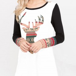 Cute Women O-Neck Letter Print Animals Long Sleeve T-Shirts