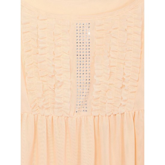 Bouffancy Embellished Beading Sheer Mesh Apricot Black Strap Vest