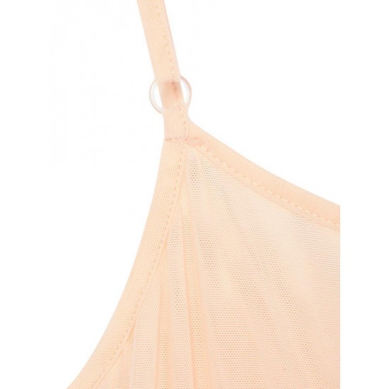 Bouffancy Embellished Beading Sheer Mesh Apricot Black Strap Vest