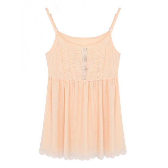 Bouffancy Embellished Beading Sheer Mesh Apricot Black Strap Vest