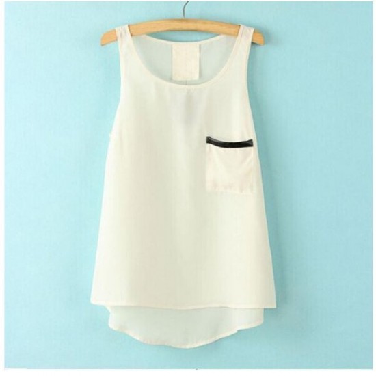 Chiffon Pocket Tank For Women Black And White Sleeveless Shirts