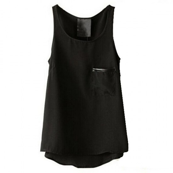 Chiffon Pocket Tank For Women Black And White Sleeveless Shirts