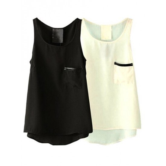 Chiffon Pocket Tank For Women Black And White Sleeveless Shirts