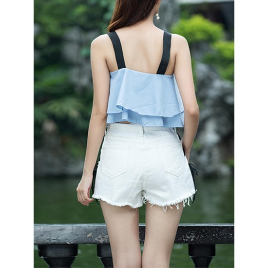 Folk style Strap Embroidery V-neck Double Layer Tank Tops