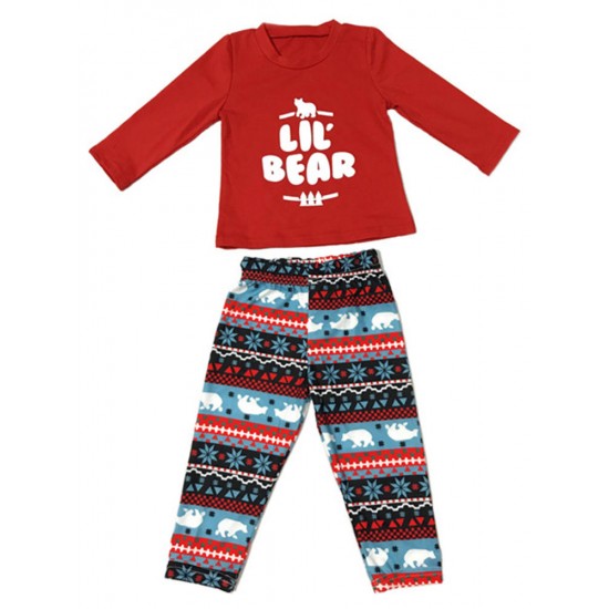 Bear Print Christmas Parent-Child Long Sleeve Home Tracksuit Set