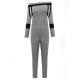 Casual Sport Gray Stripe Patchwork Off Shoulder Women Tracksuit