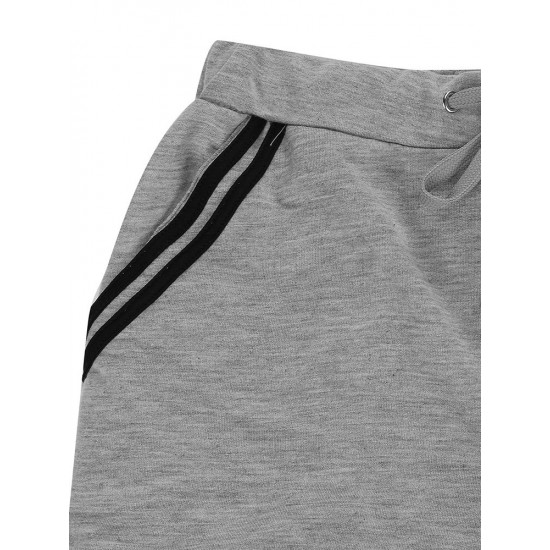 Casual Sport Gray Stripe Patchwork Off Shoulder Women Tracksuit