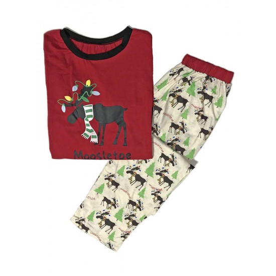 Fawn Print Christmas Parent-Child Long Sleeve Home Tracksuit Set