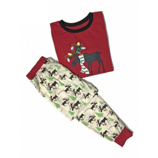 Fawn Print Christmas Parent-Child Long Sleeve Home Tracksuit Set