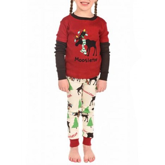 Fawn Print Christmas Parent-Child Long Sleeve Home Tracksuit Set