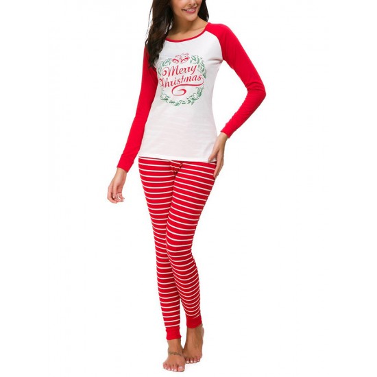 Women Christmas Print Striped Pants Set Tracksuit