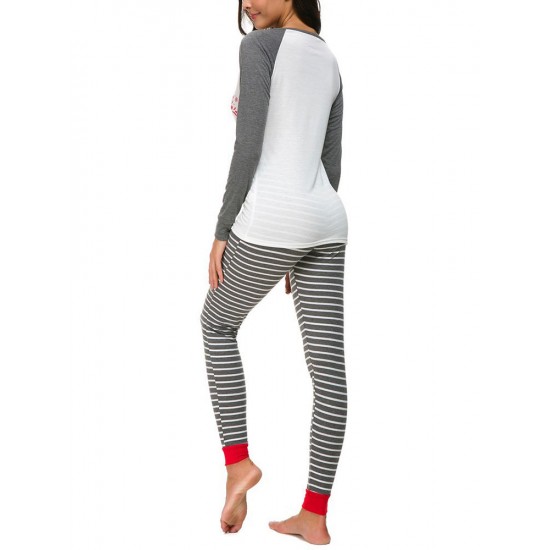 Women Christmas Print Striped Pants Set Tracksuit