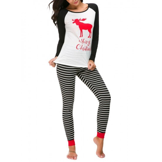 Women Christmas Print Striped Pants Set Tracksuit