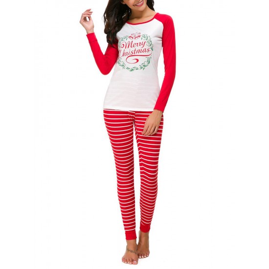 Women Christmas Print Striped Pants Set Tracksuit