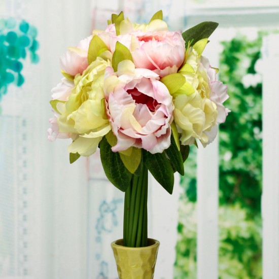 10 Heads Artificial Silk Flower Peony Wedding Bouquet Party Home Decoration