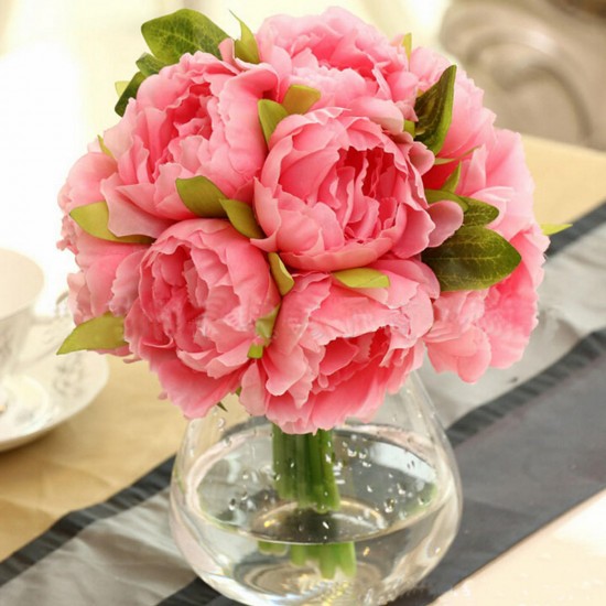 10 Heads Artificial Silk Flower Peony Wedding Bouquet Party Home Decoration