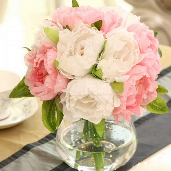 10 Heads Artificial Silk Flower Peony Wedding Bouquet Party Home Decoration