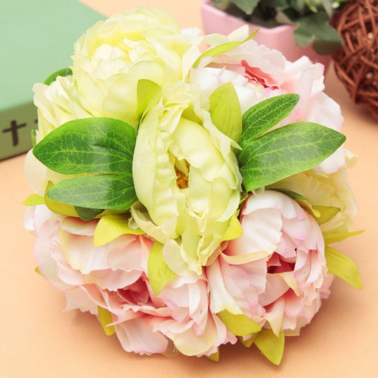 10 Heads Artificial Silk Flower Peony Wedding Bouquet Party Home Decoration