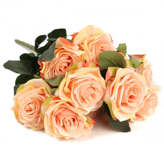 10 Heads Artificial Silk Flower Rose Wedding Bouquet Party Home Decoration