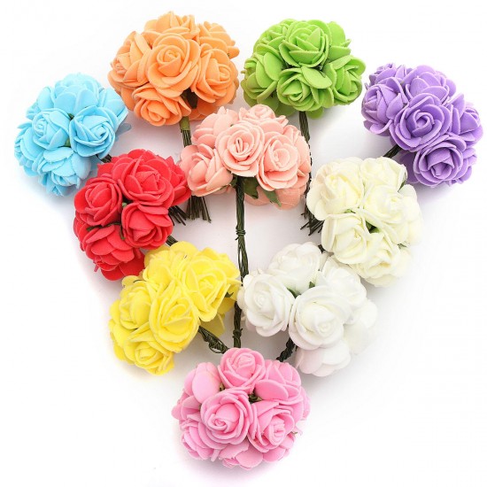 12PCS Bride Bouquet Paper Rose Flowers With Wire Stems Wedding Home Party Decoration