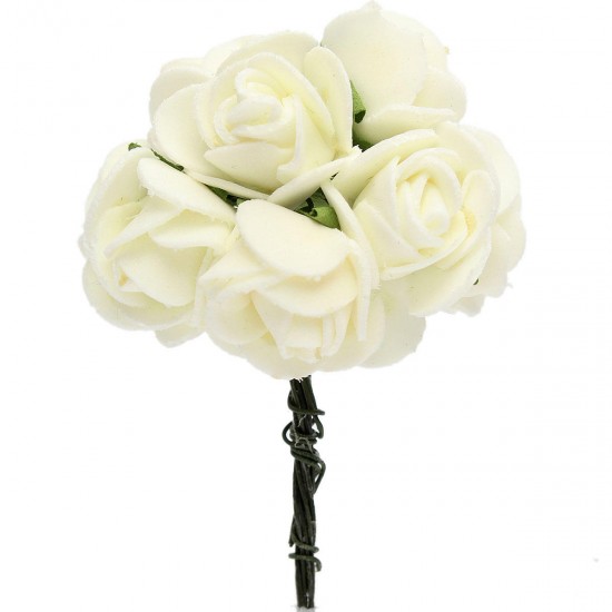 12PCS Bride Bouquet Paper Rose Flowers With Wire Stems Wedding Home Party Decoration