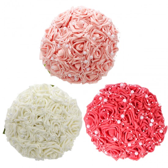 15PCS Faux Pearl Crystal Pins Wedding Bride Bridesmaid Flower Girls Foam Roses Bouquet