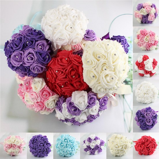 30cm / 11.8'' Crystal Foam Flower Roses Wedding Bridal Bridesmaid Bouquet Posy