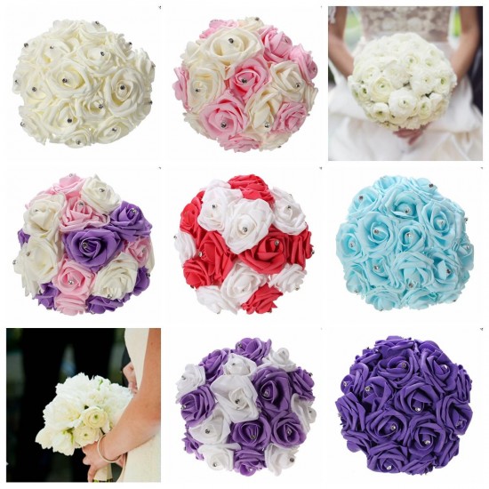 30cm / 11.8'' Crystal Foam Flower Roses Wedding Bridal Bridesmaid Bouquet Posy