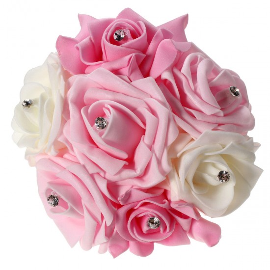 7 Heads Colourfast Foam Roses Crystal Artificial Flower Home Wedding Bride Bouquet Party Decoration