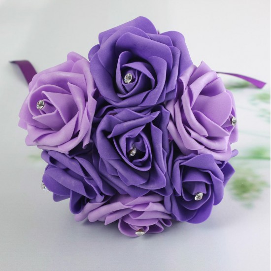 7 Heads Colourfast Foam Roses Crystal Artificial Flower Home Wedding Bride Bouquet Party Decoration