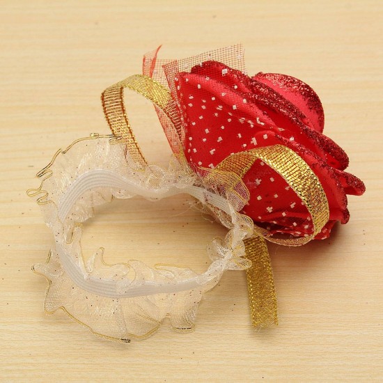 Bridal Bridesmaid Foam Artificial Rose Flower Elastic Band Wrist Corsage Wedding Party Supplies