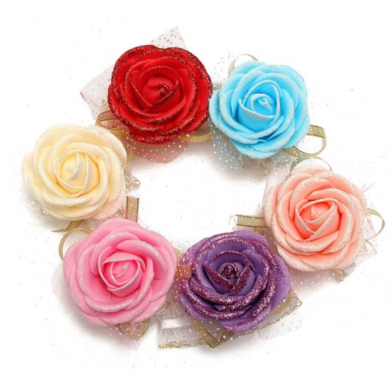 Bridal Bridesmaid Foam Artificial Rose Flower Elastic Band Wrist Corsage Wedding Party Supplies