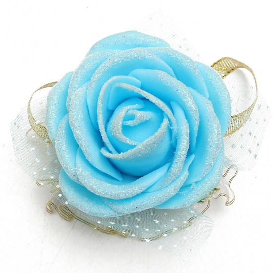 Bridal Bridesmaid Foam Artificial Rose Flower Elastic Band Wrist Corsage Wedding Party Supplies