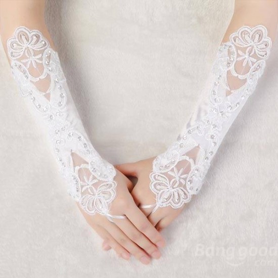Bridal Wedding Dress Fingerless Embroidered Gloves