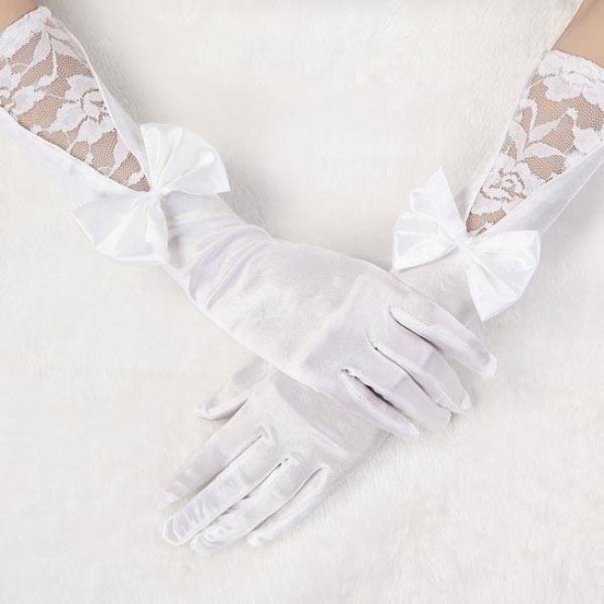 Bridal Wedding Dress Long White Satin  Gloves