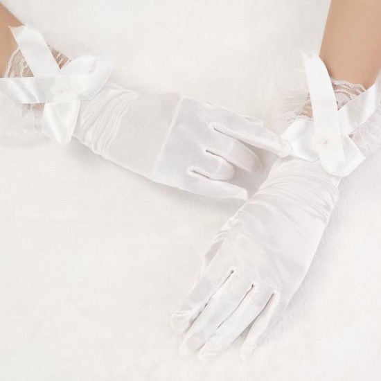 New Style Bridal Beige Bow Satin Short Wedding Dress Gloves