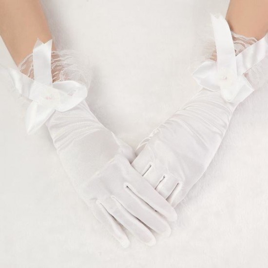 New Style Bridal Beige Bow Satin Short Wedding Dress Gloves