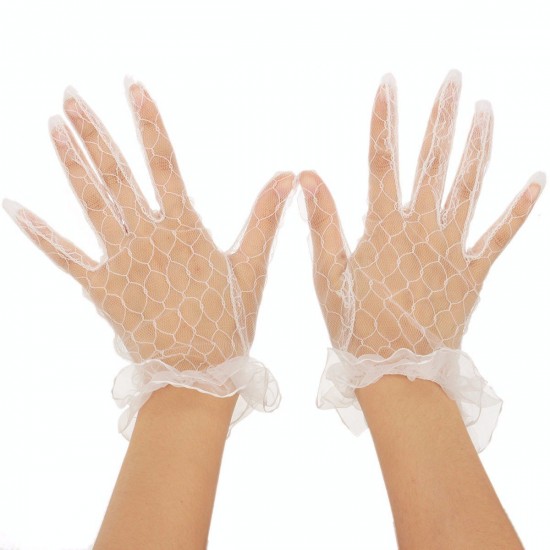 Women Ladies Sexy Finger Lace Transparent Wedding Bridal Cocktail Evening Prom Short Gloves