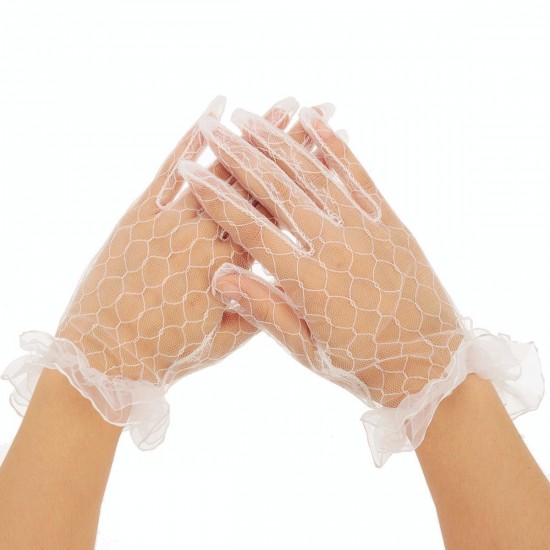 Women Ladies Sexy Finger Lace Transparent Wedding Bridal Cocktail Evening Prom Short Gloves