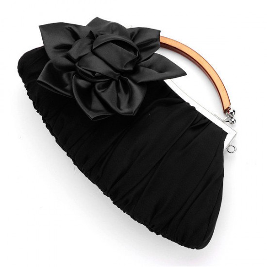 Rosette Blossom Ruched Tote/Clutch Handbag Bridal Metal Chain Purse