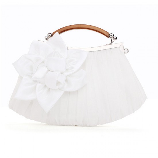 Rosette Blossom Ruched Tote/Clutch Handbag Bridal Metal Chain Purse