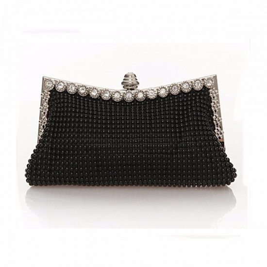 Women Ladies Pearl Crystal Diamante Wedding Prom Party Clutch Handbag Purse Bag