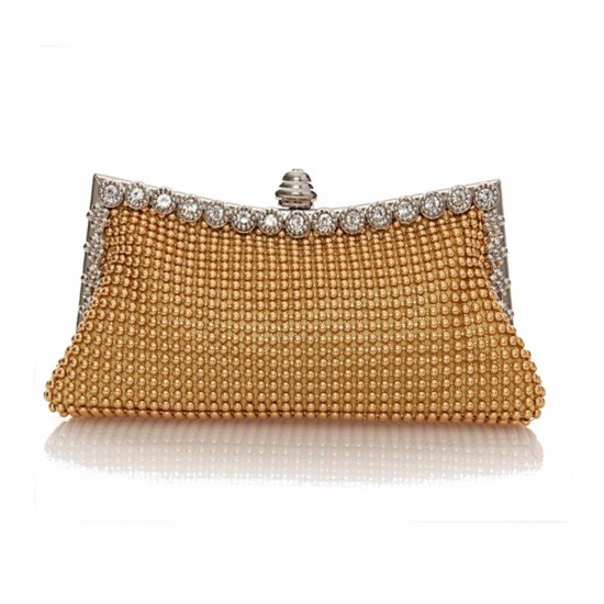 Women Ladies Pearl Crystal Diamante Wedding Prom Party Clutch Handbag Purse Bag