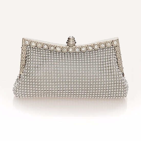 Women Ladies Pearl Crystal Diamante Wedding Prom Party Clutch Handbag Purse Bag