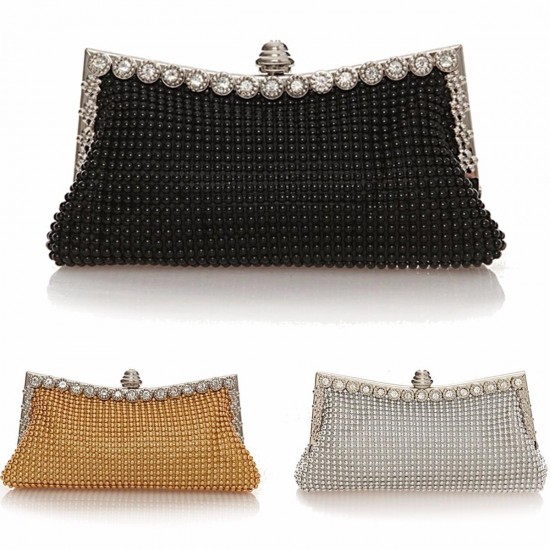 Women Ladies Pearl Crystal Diamante Wedding Prom Party Clutch Handbag Purse Bag